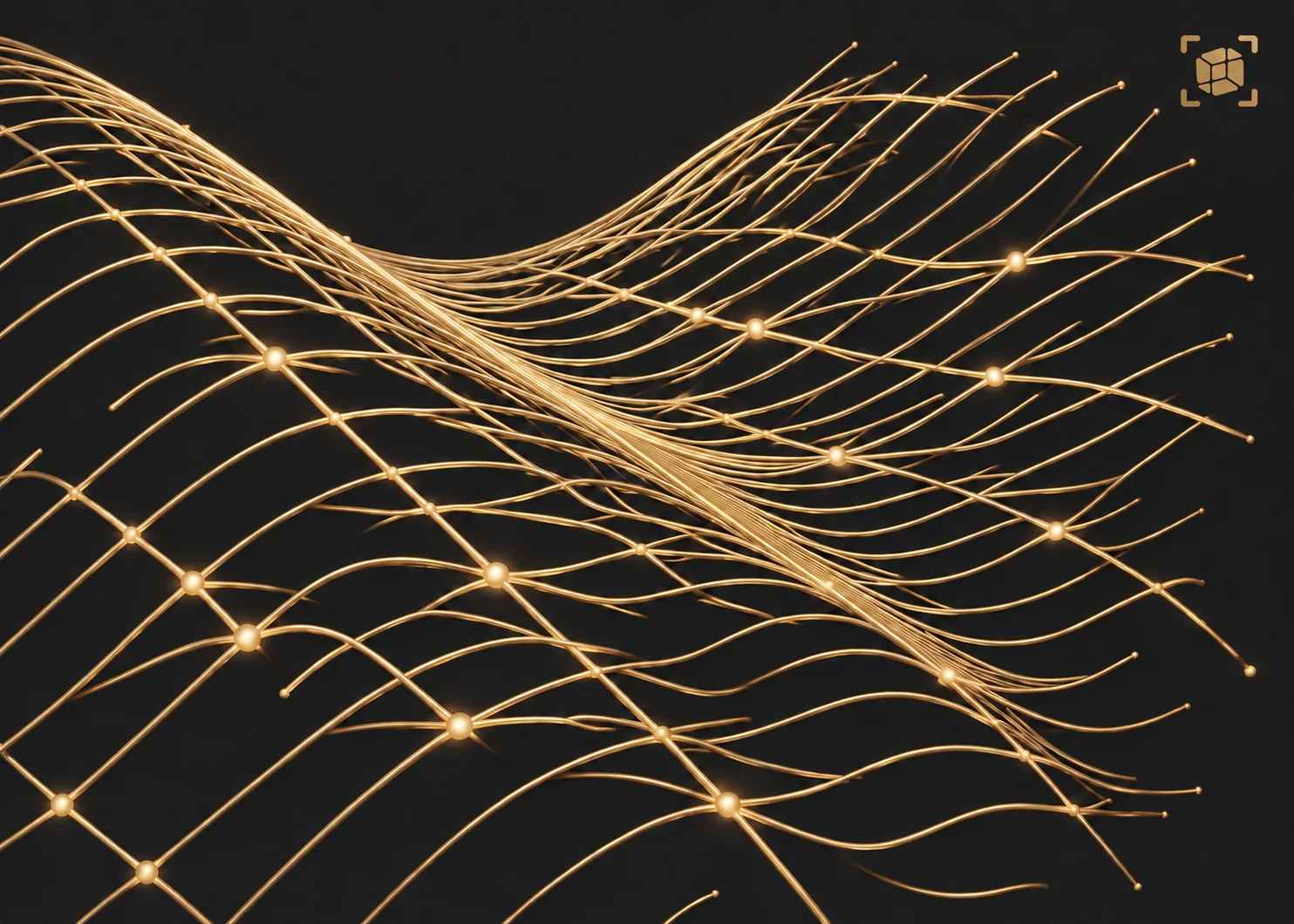 A gold wave on a dark ground.